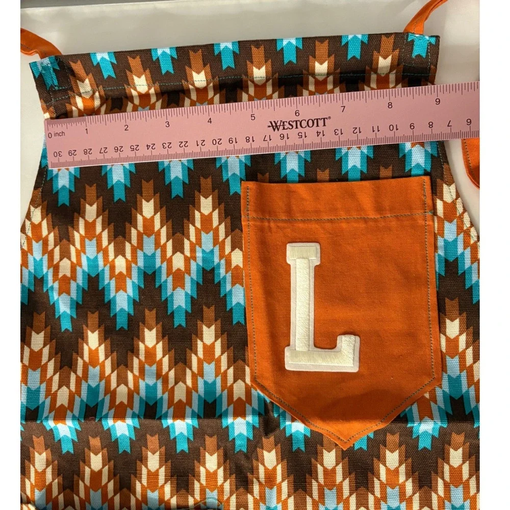Handmade Kids Apron Initial L Brown Blue Orange Chevron Pattern Crafting Cooking